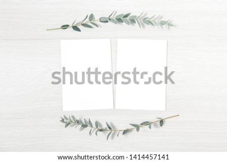 Party Invitation Card Template, Styled Stationery, Two Blank Cards With a Sprig of Eucalyptus