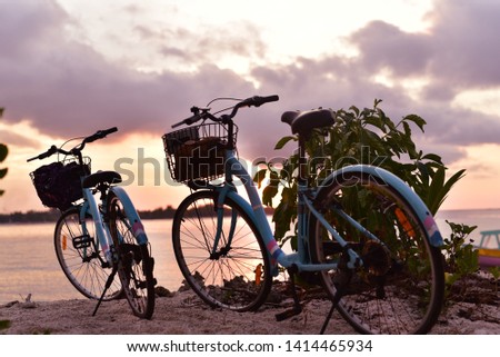 Bicycles on the beach in sunset, Gili Meno Island, Lombok, Indonesia