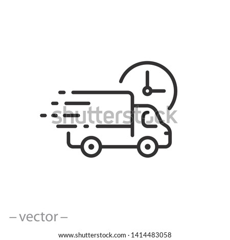 fast delivery truck icon, express delivery, quick move, line symbol on white background - editable stroke vector illustration eps10 Royalty-Free Stock Photo #1414483058