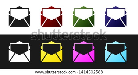 Set Mail and e-mail icon isolated on black and white background. Envelope symbol e-mail. Email message sign. Vector Illustration