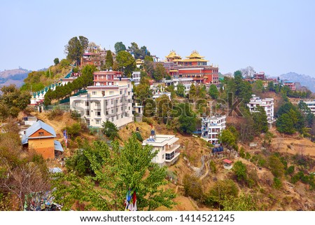 view of thrangu tashi yangtse monastery from above in namo buddha, dhulikhel, nepal Royalty-Free Stock Photo #1414521245