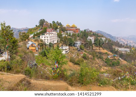 view of thrangu tashi yangtse monastery from above in namo buddha, dhulikhel, nepal Royalty-Free Stock Photo #1414521299