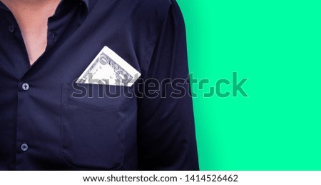 dollar money bank note in pocket shirt business concept (Banner size, Include clipping path)