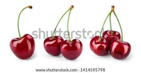 Cherry isolated. Cherries on white. Cherry set. With clipping path. Royalty-Free Stock Photo #1414595798