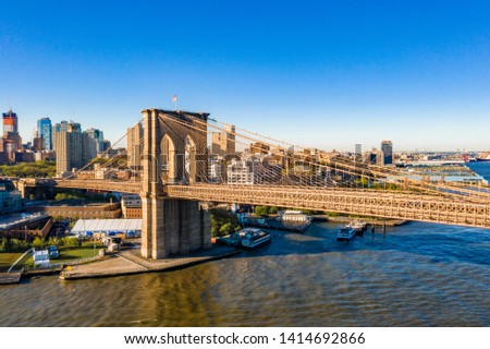 Aerial view of the Brooklyn and Manhattan bridge at the sunrise. 