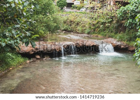 Water stream in a canal in Beitou park surrounded with natural tree and forest