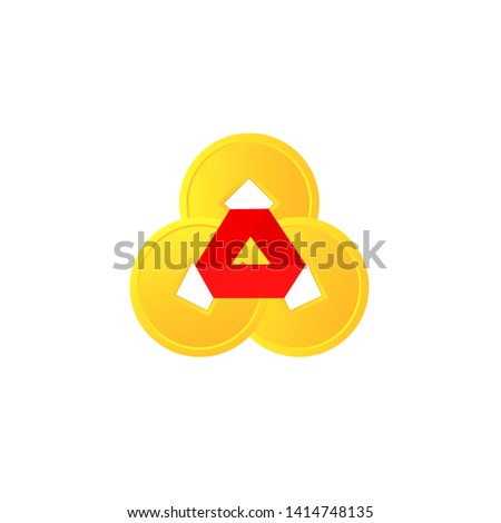 Feng shui chinese three coin icon. Clipart image isolated on white background