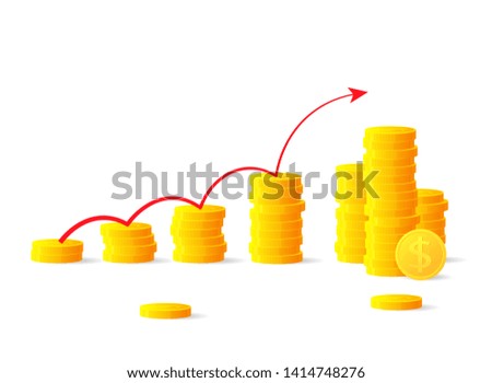 Graph from golden coins. Profit increase concept. Clipart image isolated on white background