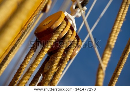 Ropes and rigging of a sailing ship