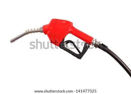 Fuel nozzle with hose isolated on white background Royalty-Free Stock Photo #141477325