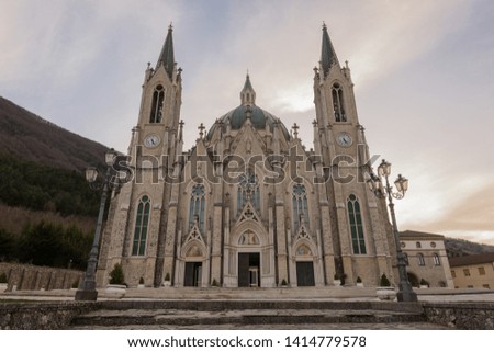 Castelpetroso, Isernia, Molise. Sanctuary of the Madonna Addolorata.  The sanctuary, which began with the laying of the first stone on 28 September 1890 and completed in 1975, is built in neo-Gothic.