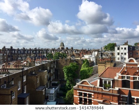 Panoramic view of roof tops in Knightsbridge, London