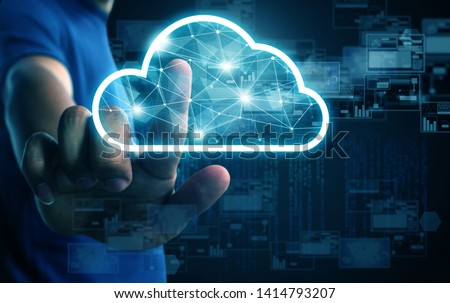 businessman press cloud system technology
