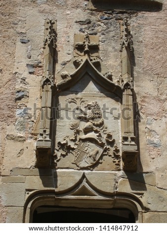 architectural decoration of a building in the village of Pubol, Spain
