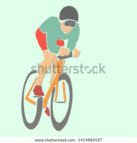 Single male bicyclist on bicycle. Vector cycling race illustration. Applique or paper cut style.