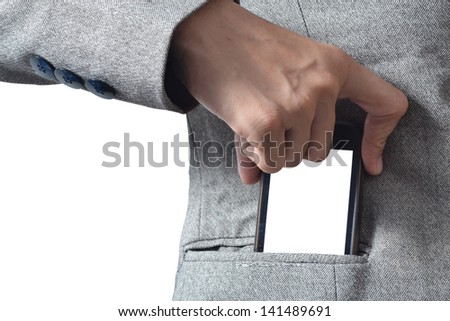 Business Hand holding smart phone (Mobile Phone).