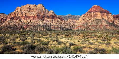 Panoramic view of Red Rock Canyon Conservation Area, Nevada. Royalty-Free Stock Photo #141494824