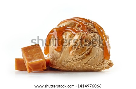 caramel ice cream isolated on white background Royalty-Free Stock Photo #1414976066
