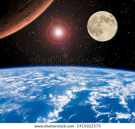 Moon and Mars in outer space. Space concept. The elements of this image furnished by NASA.
