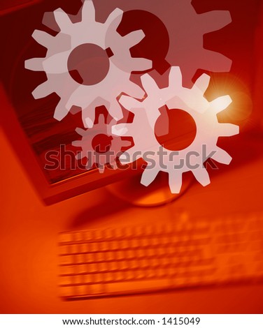 Gear symbol on Personal Computer background