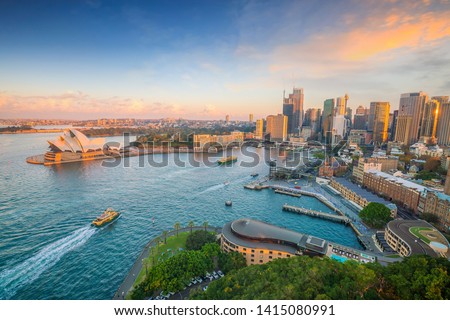 Downtown Sydney skyline in Australia from top view at twilight 