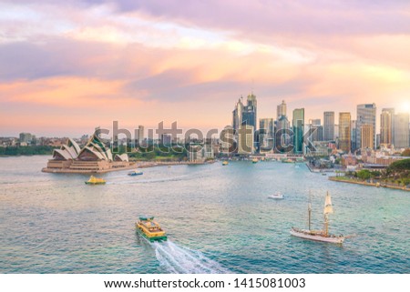 Downtown Sydney skyline in Australia from top view at twilight 