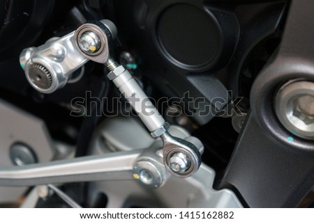  Ball joints linkage rod of motorcycle gear. Two ball joint style fittings                               Royalty-Free Stock Photo #1415162882