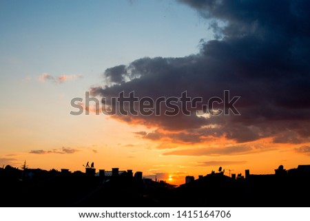 panoramic sunset cloudscape dramatic sky cityscape