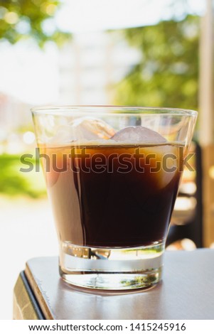 ice espresso. Coffee on the rocks. terrace experience in Summer