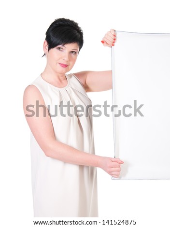 serious business woman with blank over white background