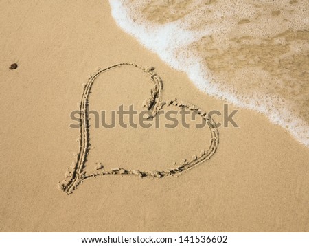 Heart shape drawn in sand on a beach
