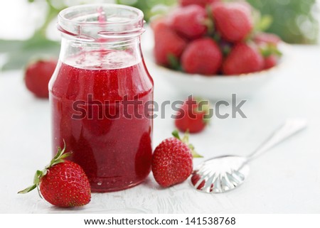 Strawberry jam in the bank, harvesting crops