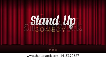 Stand Up Comedy banner with Red curtains background with spotlight