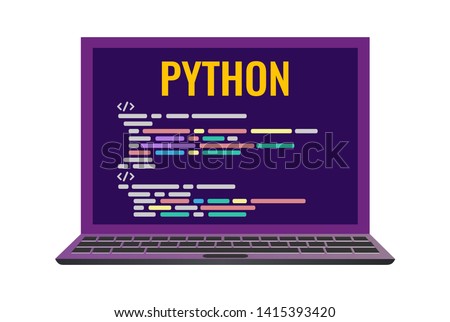 Program code icon in flat style. laptop with a code computer language python. Vector illustrathion isolated on white background.