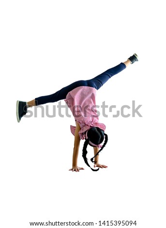 Little girl show for turn a somersault with isolated on white Royalty-Free Stock Photo #1415395094