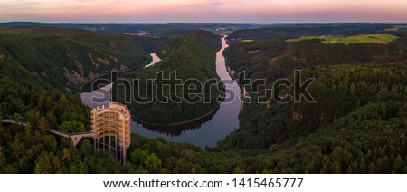 The Saar Loop at the viewpoint Cloef at Orscholz near Mettlach in Germany. Royalty-Free Stock Photo #1415465777