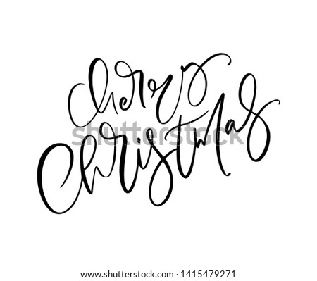 Merry Christmas hand drawn lettering. illustration Xmas calligraphy on white background. Isolated calligraphic element for banner, postcard, poster design greeting card