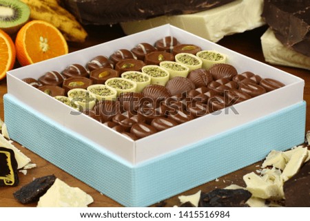 A set of assorted chocolates candies in gift box