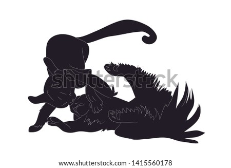 vector illustration of cats that are fighting, silhouette drawing, vector, white background