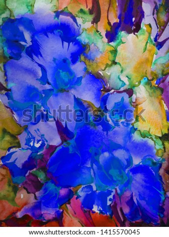 Abstract bright colored decorative background . Floral pattern handmade . Beautiful tender romantic spring bouquet of  flowers , made in the technique of watercolors from nature