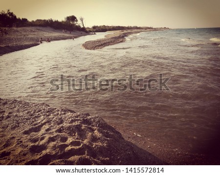 mediterranean beach, confluence of Tech and sea, in France, in sepia