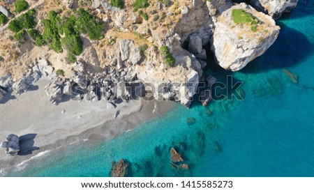 Aerial drone photo of tropical paradise deep turquoise exotic beach