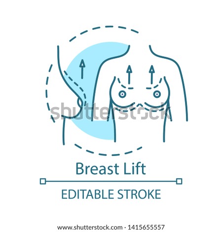 Breast lift concept icon. Breast raise surgery idea thin line illustration. Mastopexy. Cosmetic procedure. Plastic surgery. Vector isolated outline drawing. Editable stroke