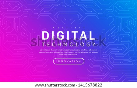 Digital technology banner pink blue background concept with technology line light effects, abstract tech, illustration vector for graphic design Royalty-Free Stock Photo #1415678822