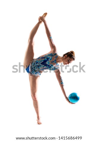Girl doing rhythmic gymnastics with ball