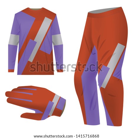 Motocross sportswear kit design. Total look sportswear design for competitions, promo, racing, gaming. Templates jersey for mountain biking, downhill. Sublimation print. Vector illustration.