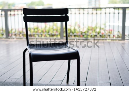 Black Chair and River view background. Space empty.