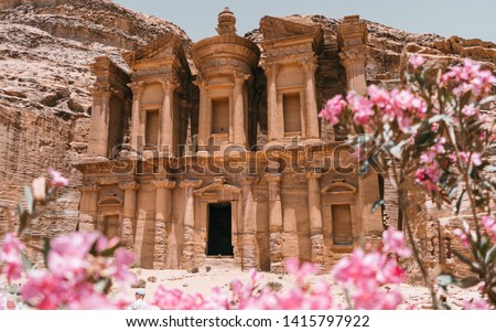 Views of the Lost City of Petra in the Jordanian desert, one of the Seven Wonders of the World Royalty-Free Stock Photo #1415797922