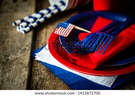 4th of July concept - party decoration of wood background, copy space