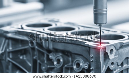 Repair motor block of cylinders, operator inspection dimension aluminium automotive par in industrial factory